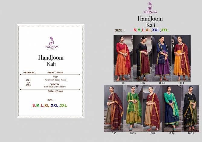 Poonam Handloom Kali Fancy Ethnic Wear Jacquard Anarkali Kurti With Dupatta Collection